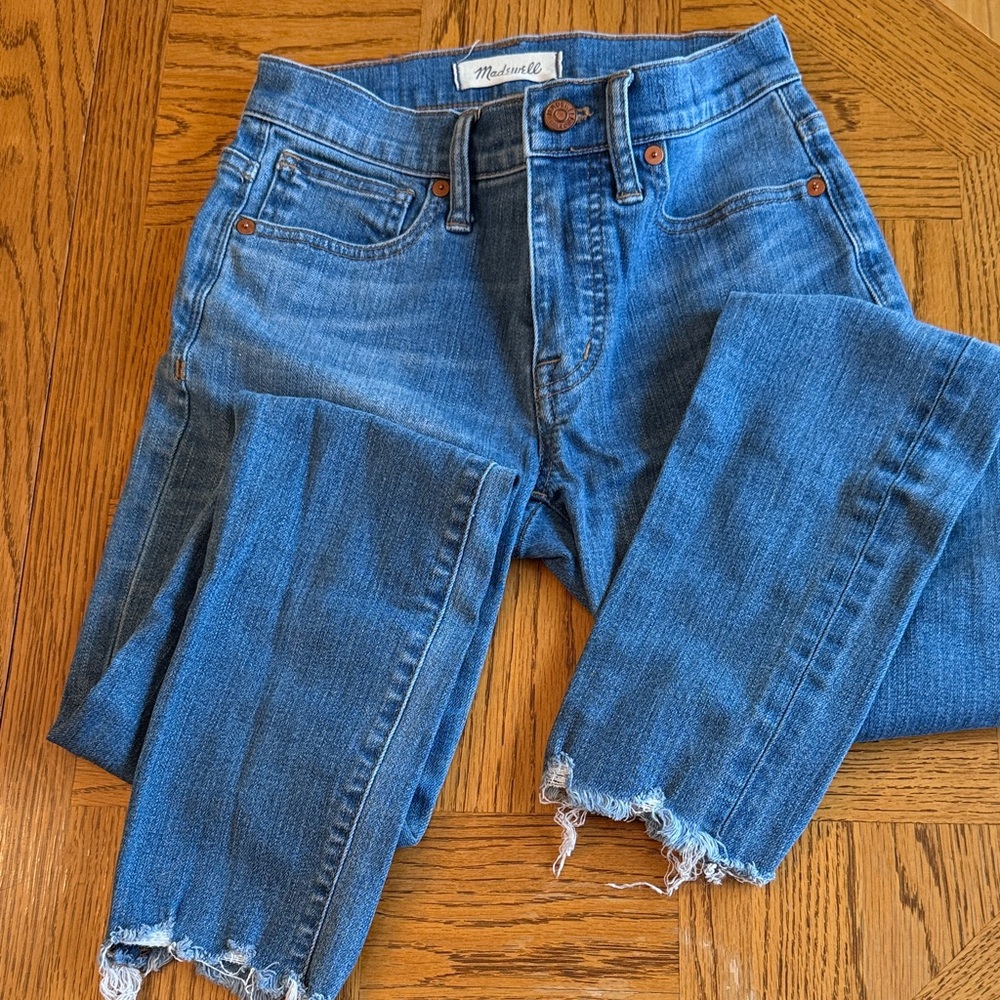 Madewell Distressed Hem Blue Cropped Jeans